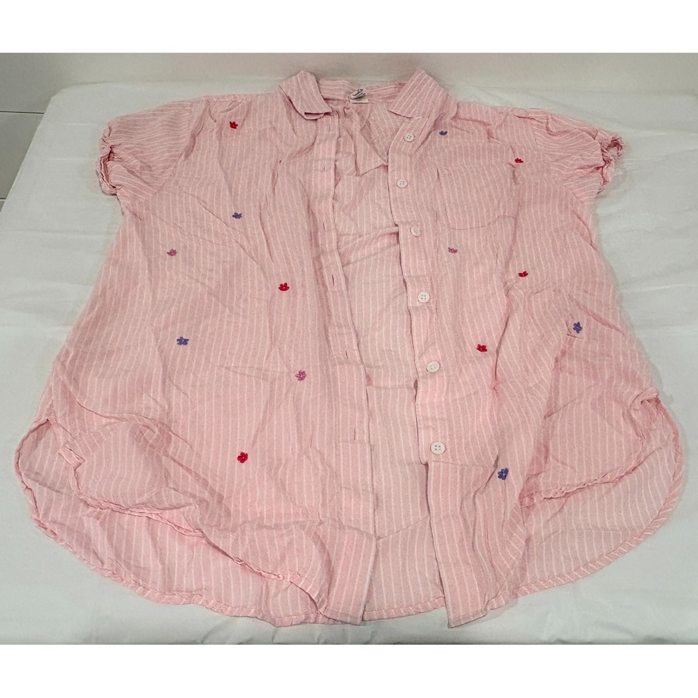 Jasmine and‎ Ginger pink stripe Sleep shirt Size Small short sleeves buttons
